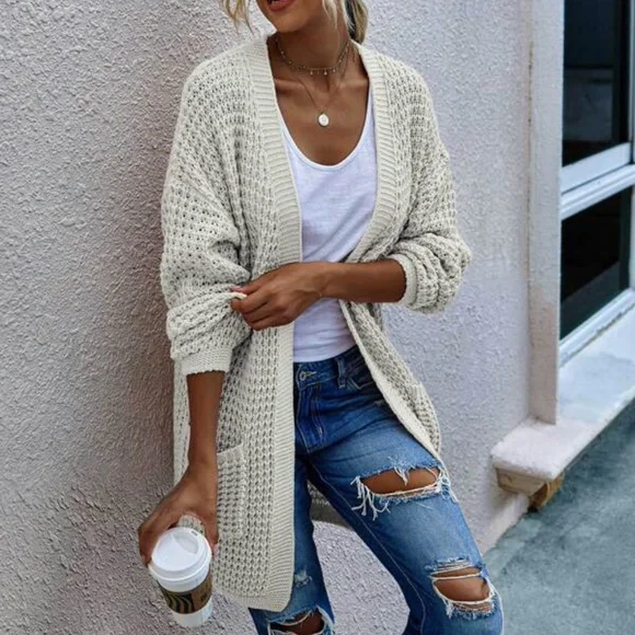 Cream Cozy chunky knit open front cardigan Casual Minimalist - Picture 3 of 11